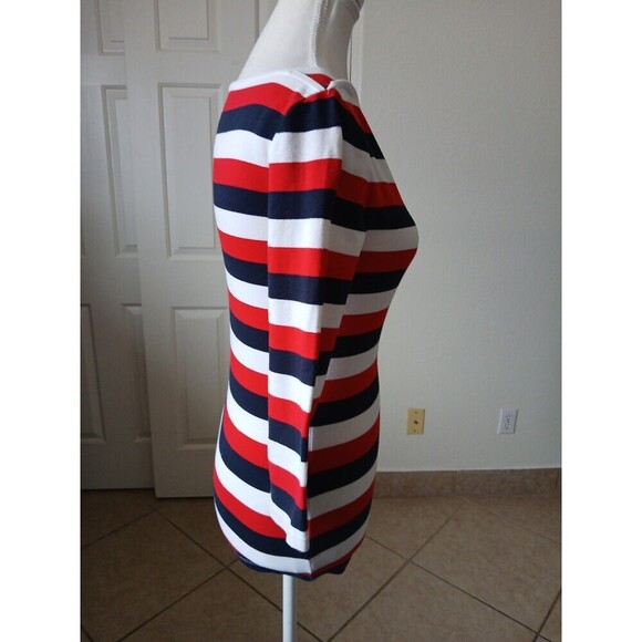 Tommy‎ Hilfiger Womens Blue Striped 3/4 Sleeve Boat Neck Blouse Top XS Nautical - Picture 2 of 15